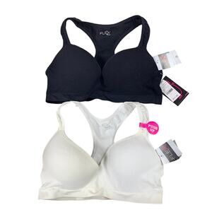 2 NWT New Flex Own It Womens 2X White Black Underwire Push Up Sports Bra